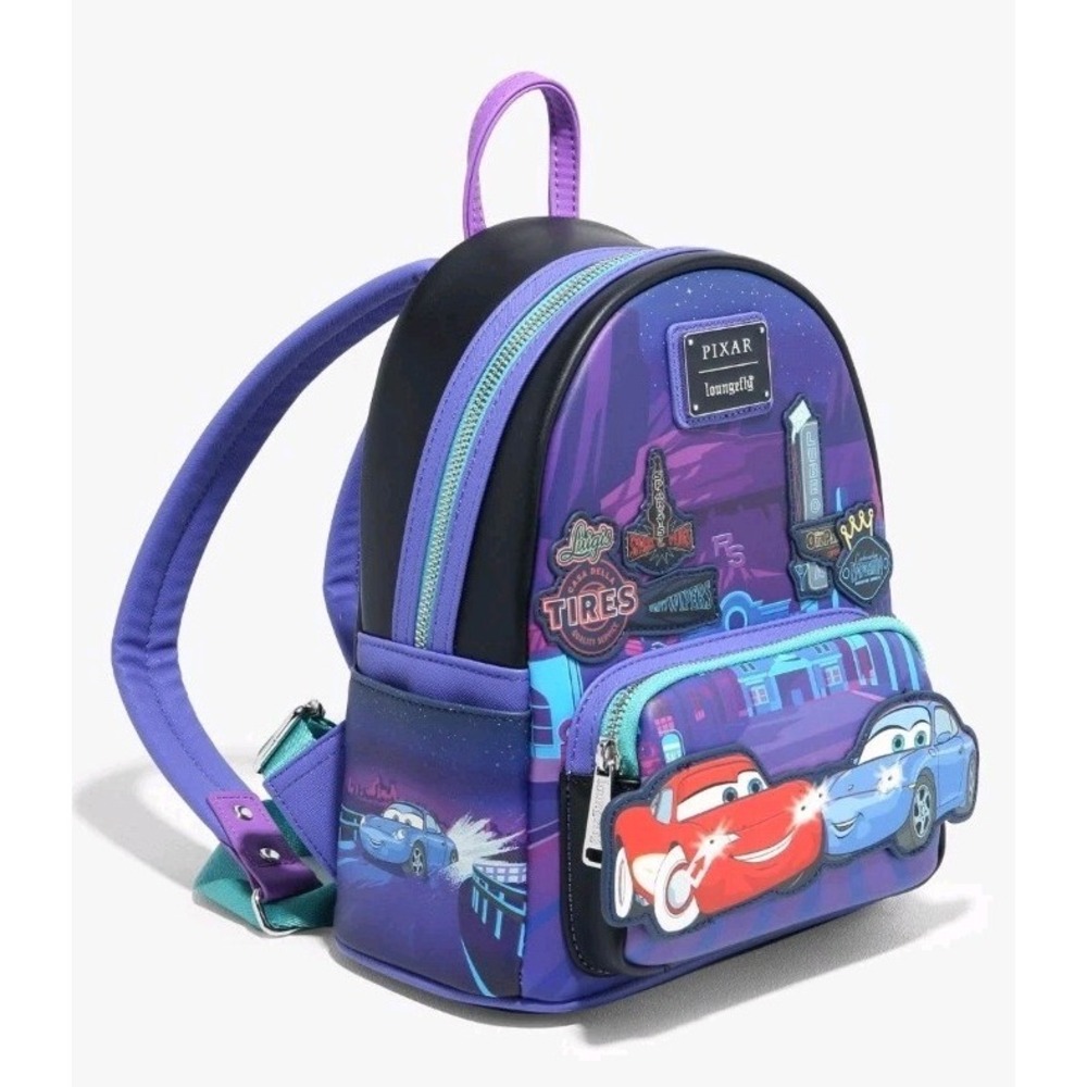 NEW Loungefly Disney Cars Lightning McQueen Sally Nighttime Light Up Backpack